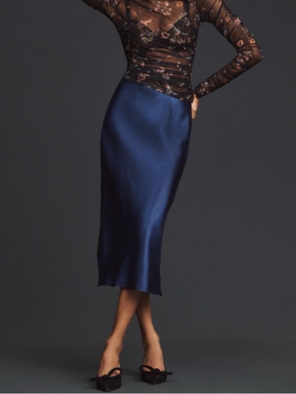 Anthropologie NWT Liquid Shine Bias-Cut Skirt Sz S Navy Blue Midi 412037060102